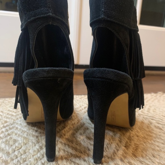 Vince Camuto Black Suede Peep Toe Booties - Picture 7 of 12
